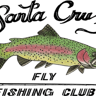 Santa Cruz Fly Fishing Club Logo =green trout biting a fly