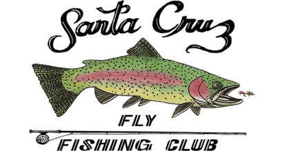 Santa Cruz Fly Fishing Club Logo =green trout biting a fly