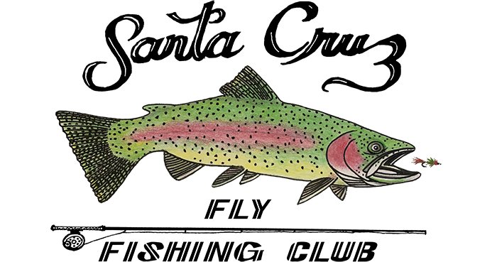 Santa Cruz Fly Fishing Club Logo =green trout biting a fly